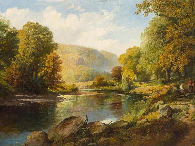 1826-Charles Waller Shayer - Paesaggio fluviale boscoso